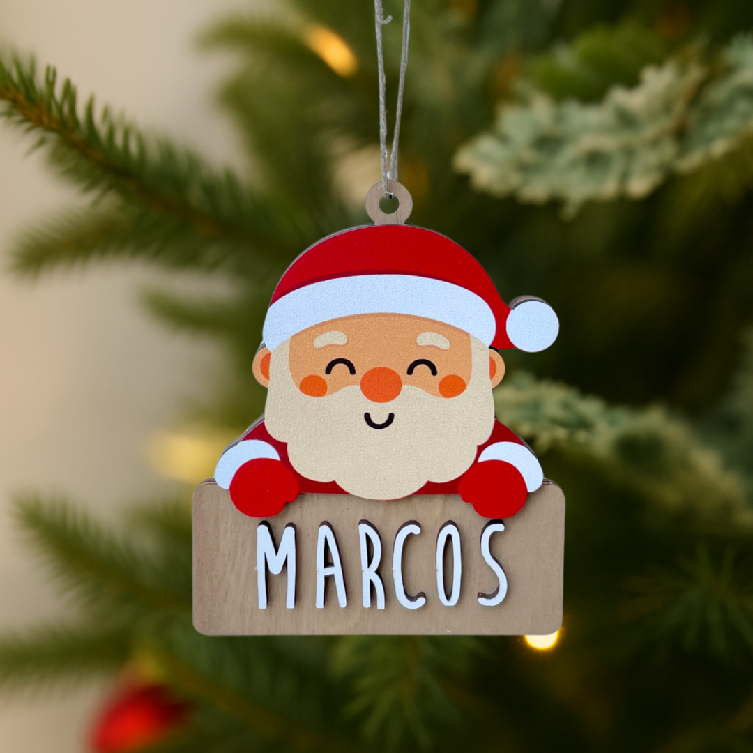 Adorno de Navidad Papá Noel de madera con nombre