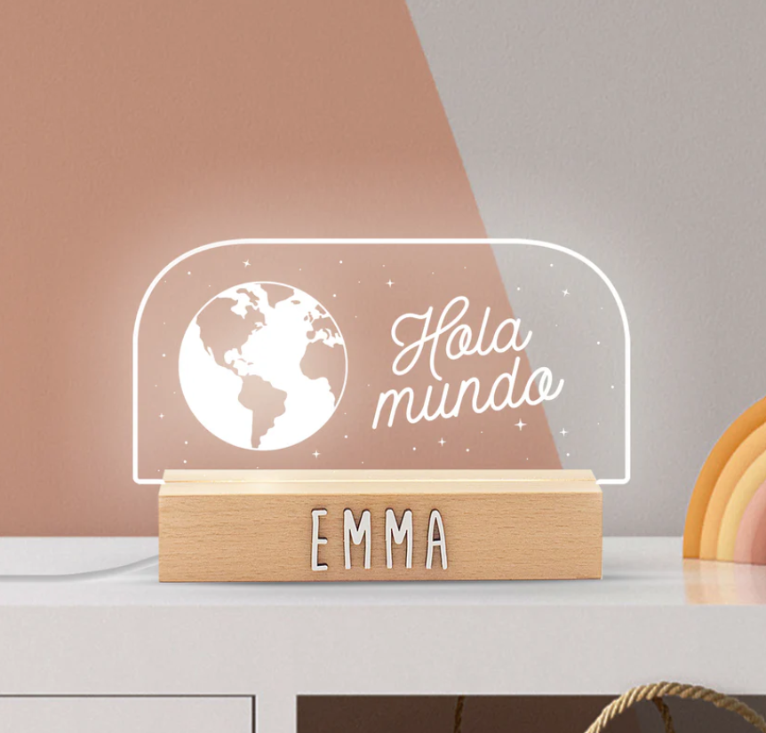 Lámpara Led Personalizada Hola Mundo