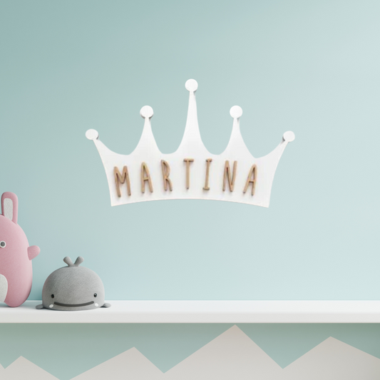 Placa Blanca de Madera Personalizada Corona Blanca