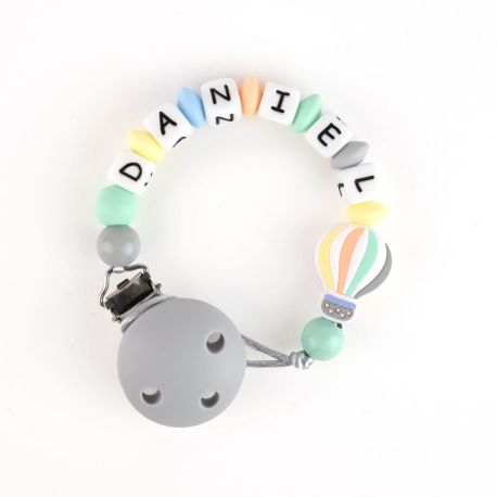 Chupetero De Silicona Personalizado Globo Gris