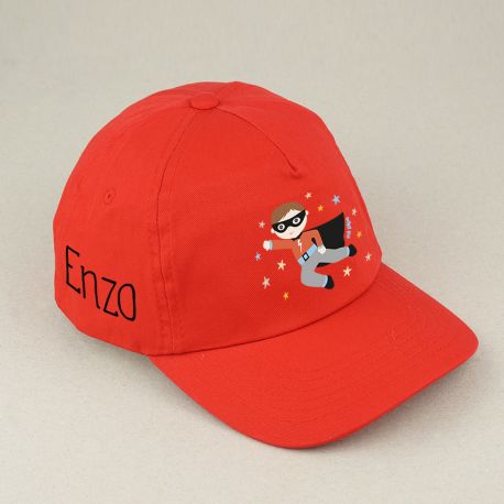 Gorra infantil personalizada - Roja con superhéroe