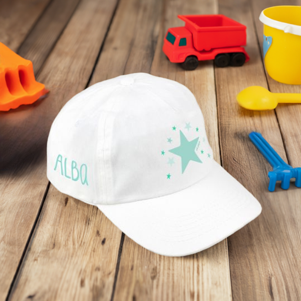 Gorra infantil personalizada - Blanca con estrella menta