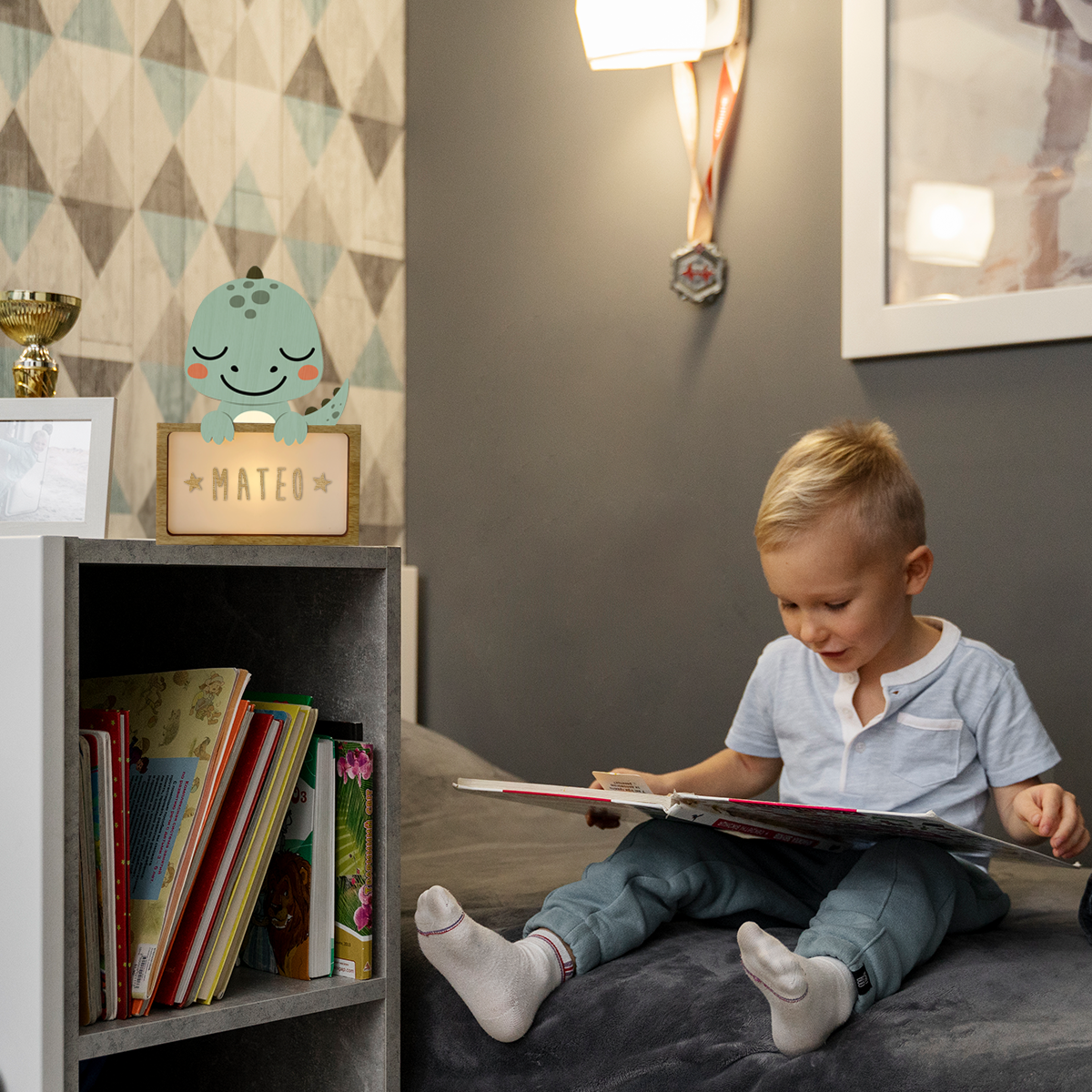 Lámpara Personalizada Infantil de Madera - Diseño Dinosaurio
