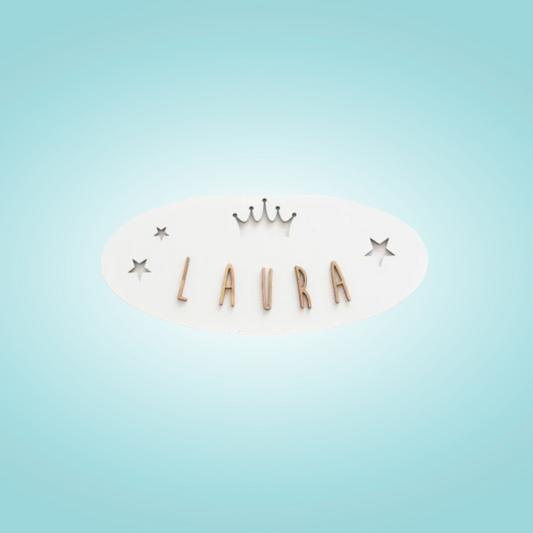 Placa Blanca de Madera Personalizada Corona y estrellas