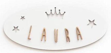 Placa de Madera Personalizada Corona y estrellas