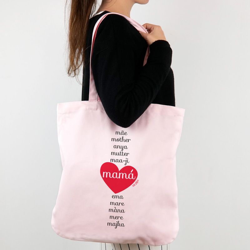 Bolso de Tela Personalizado corazón Rojo idiomas Mamá