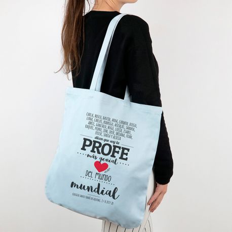 Bolso algodón orgánico personalizado (texto alumnos) Dicen que soy la profe más genial del mundo mundial