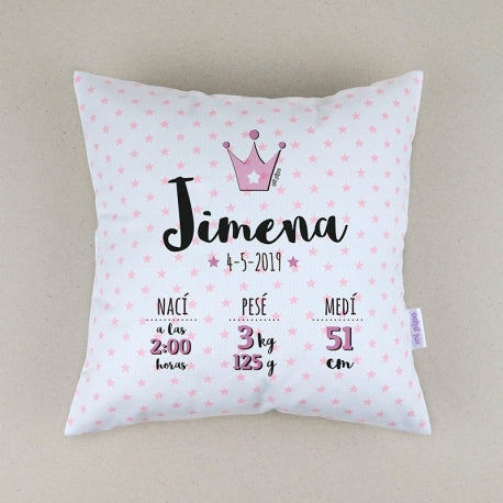 Cojín Personalizado Corona rosa datos nacimiento