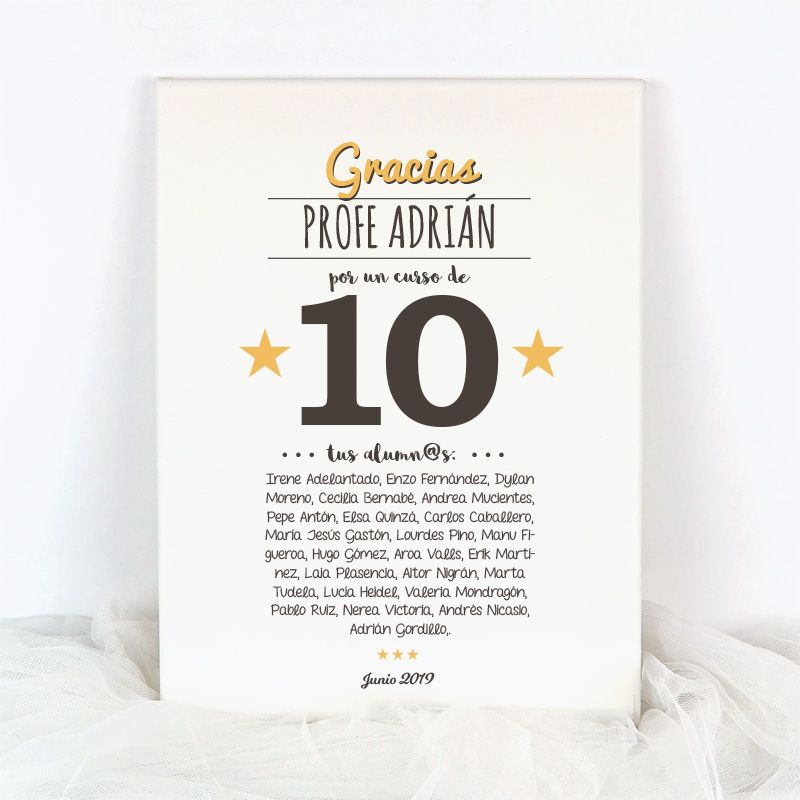 Lienzo Personalizado Gracias (nombre) Por Un Curso De 10 (texto alumnos)