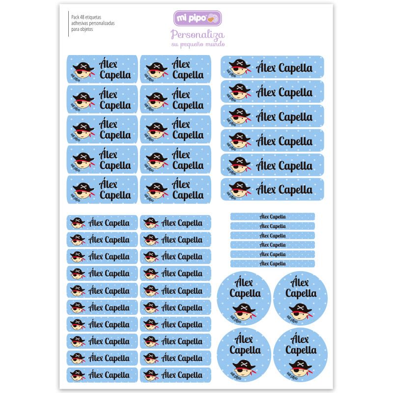 Pack 46 Etiquetas Personalizadas para objetos Azul Pirata