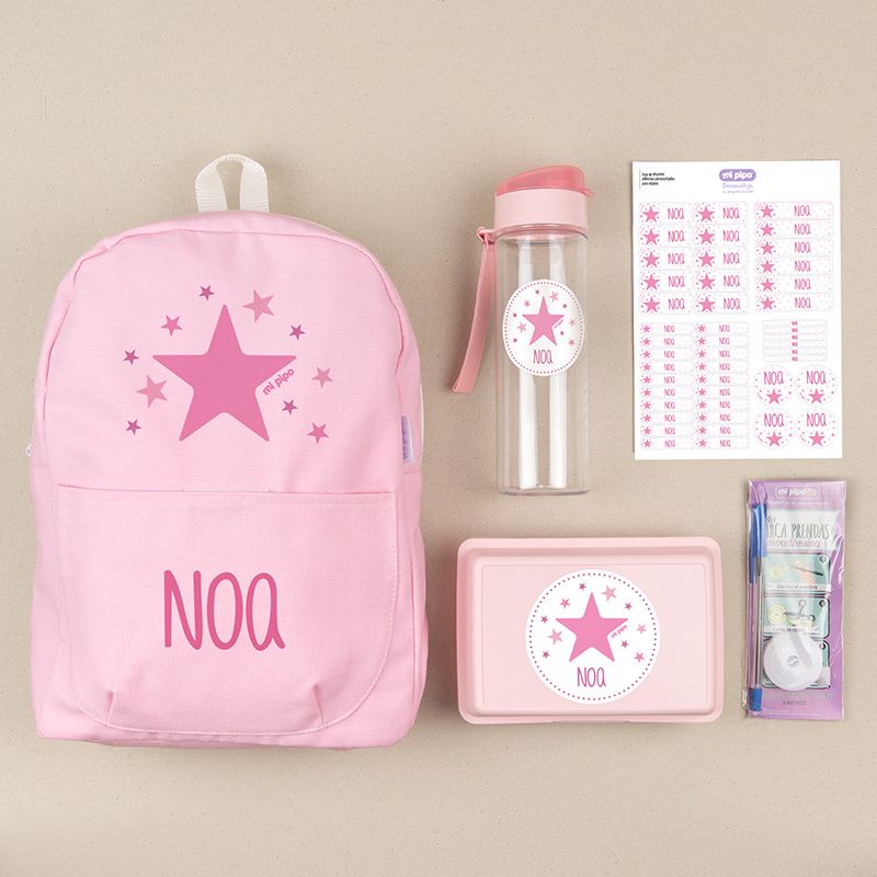 Pack Cole Personalizado Mochila Estrella Rosa