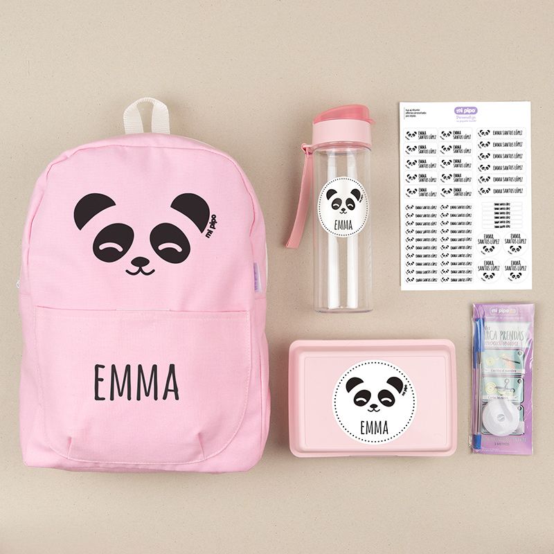 Pack Cole Personalizado Mochila Panda Rosa