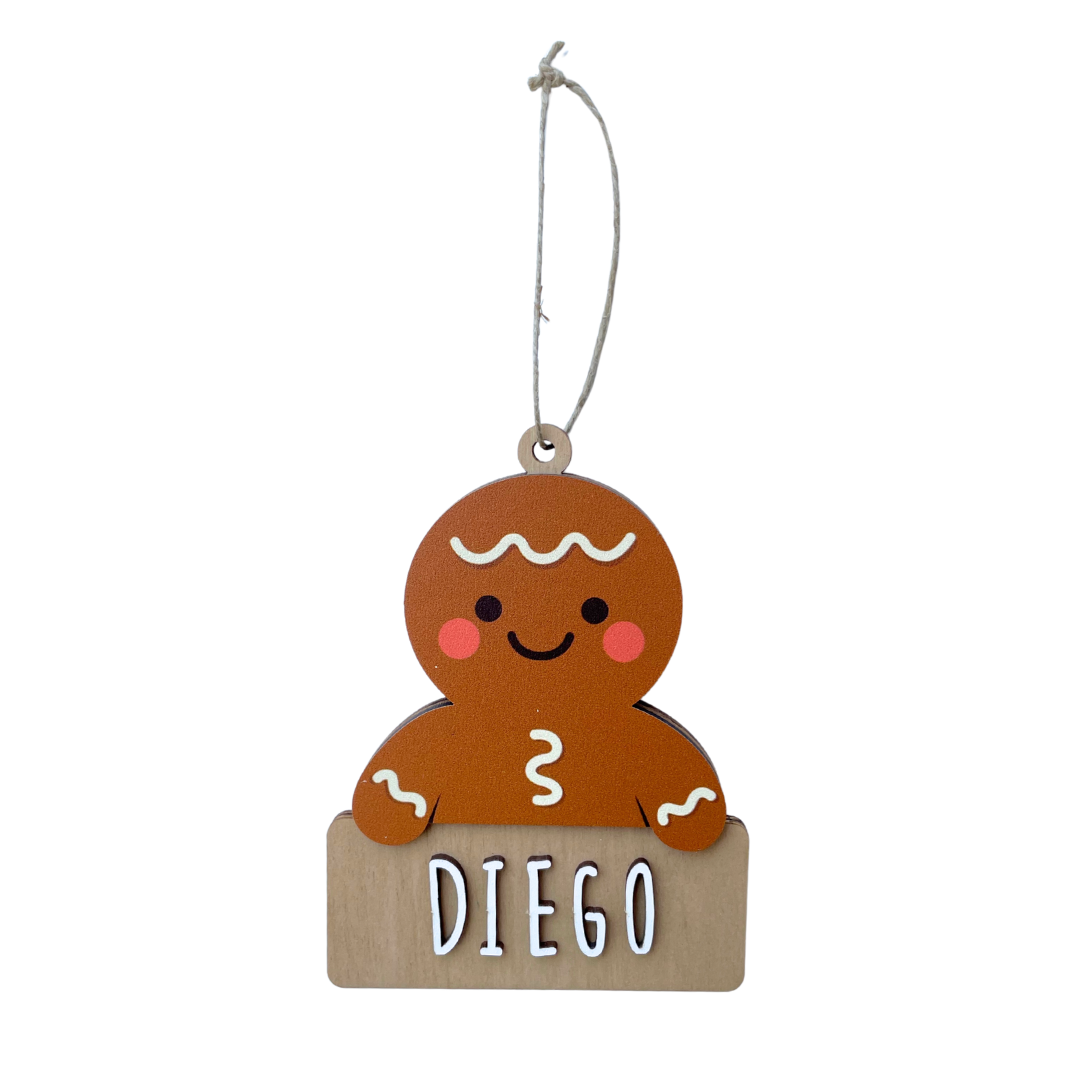 Adorno de Navidad galleta de jengibre de madera con nombre