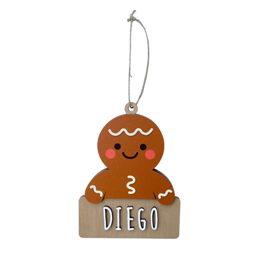 Adorno de Navidad galleta de jengibre de madera con nombre