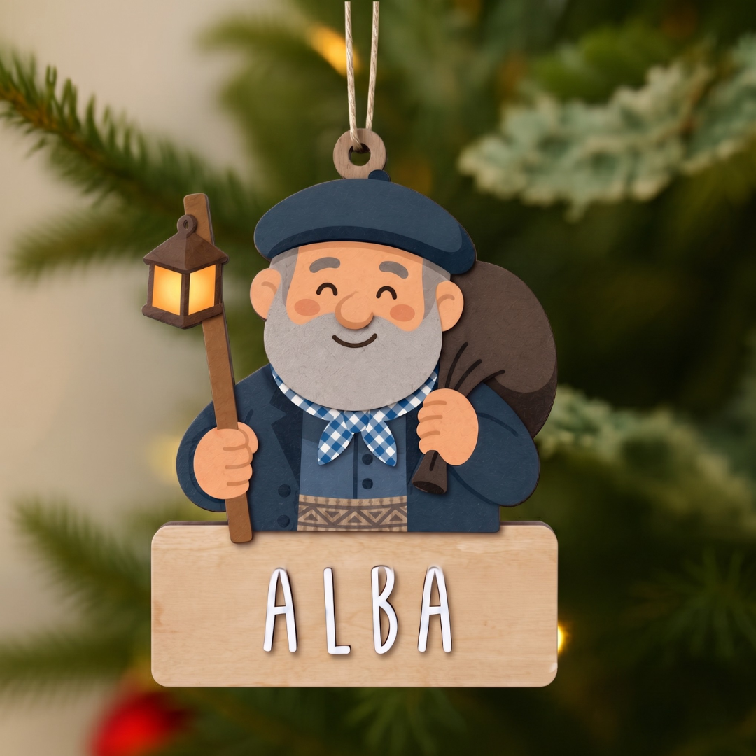 Adorno de Navidad Olentzero de madera con nombre