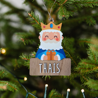 Adorno de Navidad Rey Melchor de madera con nombre