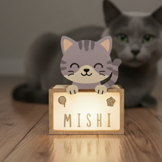 Lámpara Personalizada Infantil de Madera - Diseño Gato