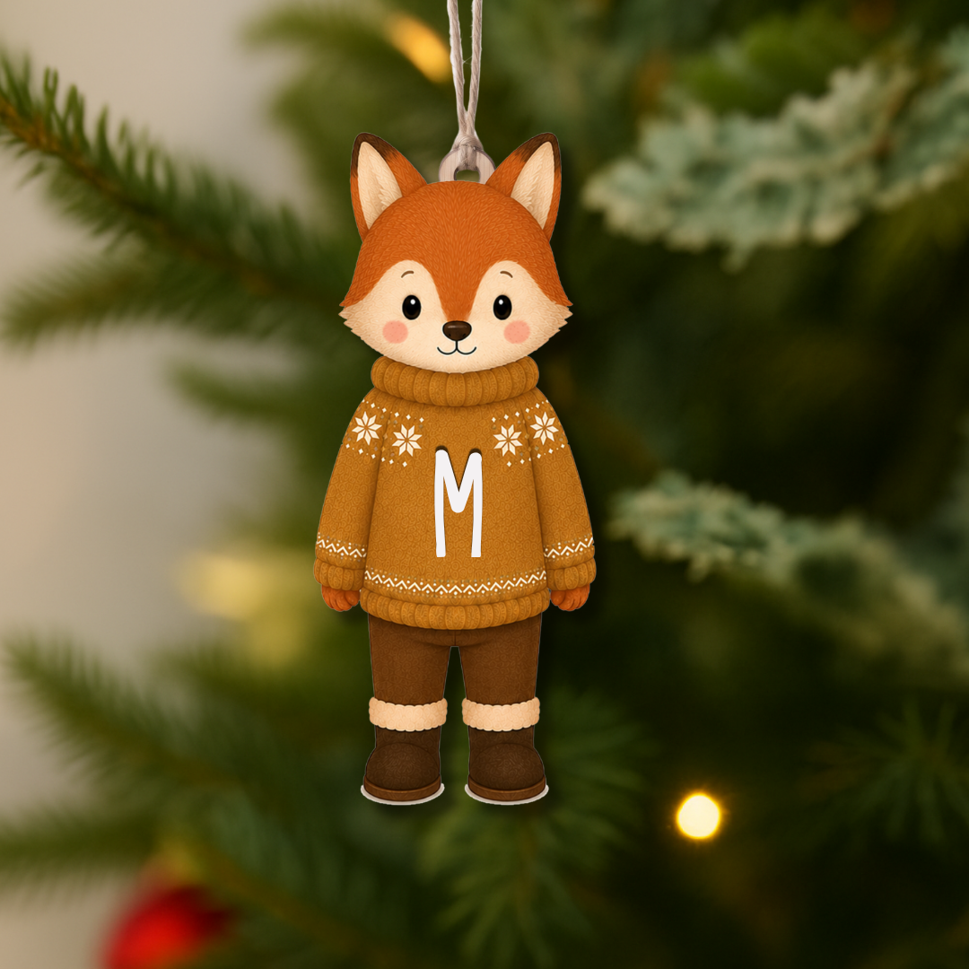 Adorno de madera zorro con inicial personalizada