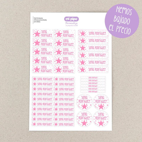 Pack 46 Etiquetas Personalizadas para objetos Estrella Rosa