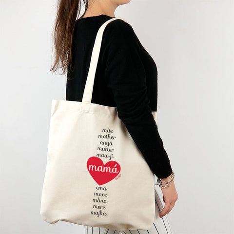 Bolso de Tela Personalizado corazón Rojo idiomas Mamá