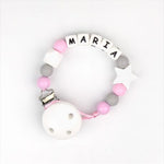 Chupetero De Silicona Personalizado Baby Rosa y Gris