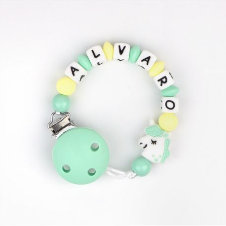 Chupetero De Silicona Personalizado Unicornio Menta