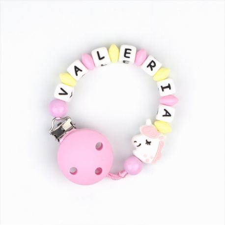 Chupetero De Silicona Personalizado Unicornio Rosa