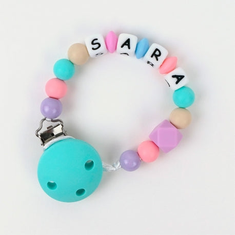 Chupetero De Silicona Personalizado Turquesa Multicolor