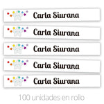 Cinta Marca Prendas termoadhesiva Personalizada Blanca Estrellas arcoiris 100 uds.