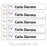 Cinta Marca Prendas termoadhesiva Personalizada Blanca Estrellas arcoiris 100 uds.