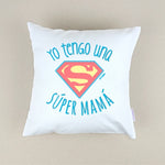 Cojín Personalizado azul Yo tengo una súper mamá