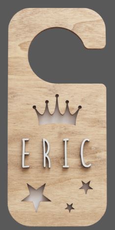 Placa de Madera Personalizada Corona Pomo Puerta