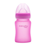 Biberón de vidrio Ultra resistente con indicador de Temperatura- 150 ml Rosa