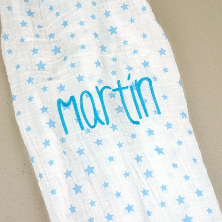 Muselina Personalizada Estrellas Azul Algodón