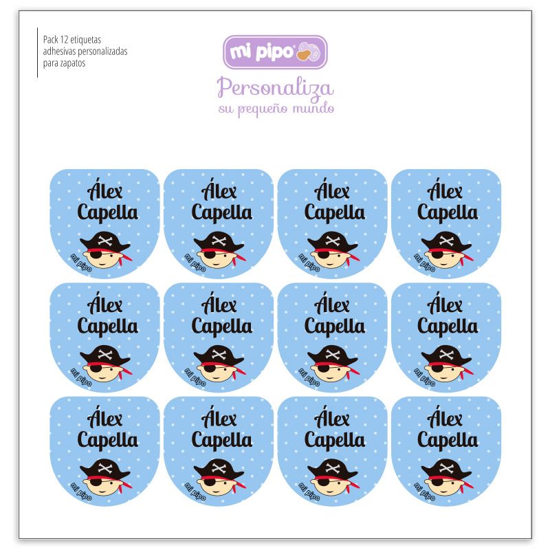 Pack 12 Etiquetas Personalizadas para objetos Azul Pirata